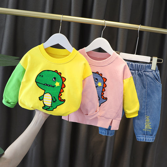 AS-1679G طقم قطعتين ولادي + بناتي ( بلوزة قطنية + بنطلون جينز ناعم )