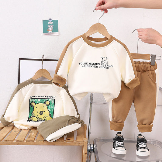 SSX220824-176 طقم قطني ولادي وبناتي قطعتين ( بلوزة + بنطلون ) خريفي ربيعي