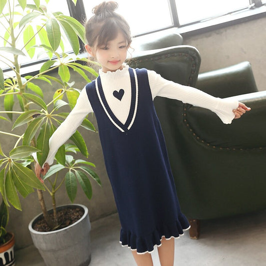 AO0519-53 فستان خريفي شتوي بناتي صوف دافي وناعم قطعتين