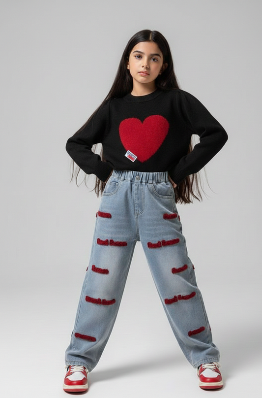 AO0712-20 طقم خريفي دافي ( بلوزة صوف + بنطلون مطرز بالصوف)