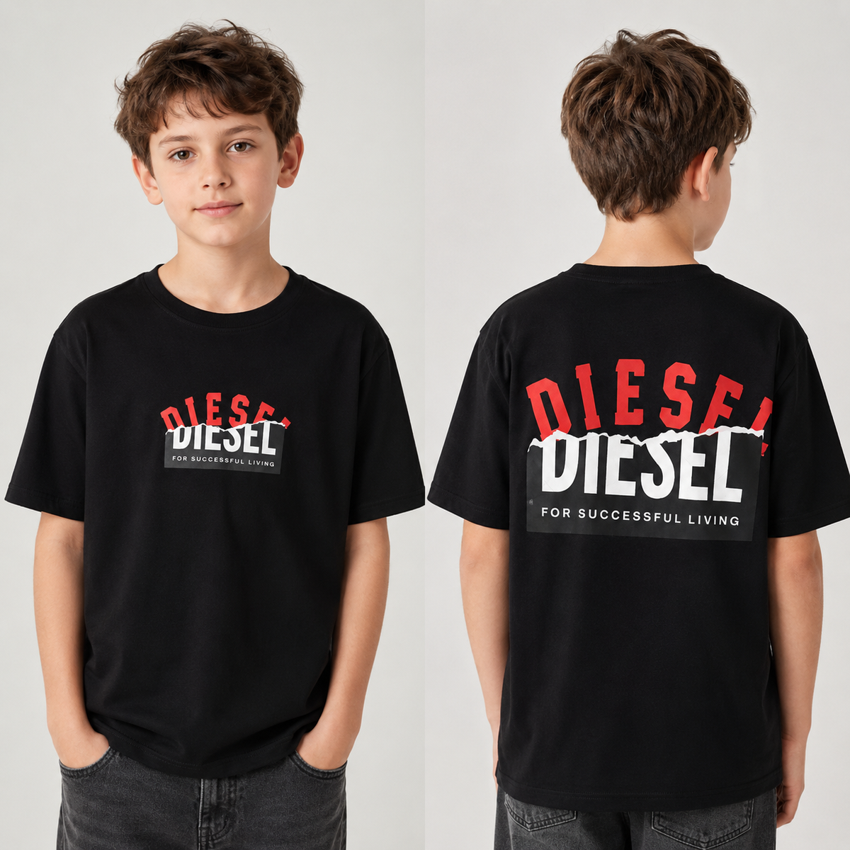 تيشيرت ولادي Diesel صيفي – قطن ناعم بتصميم أمامي وخلف
 Aqa200526-02D