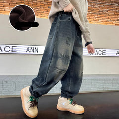 WZH301124-38 بنطلون جينز شتوي مبطن فرو