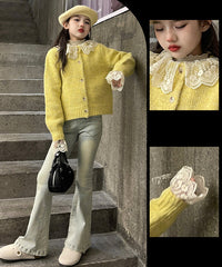 WZH191124-26 طقم قطعتين ( جكيت صوف بالدانتيل + بنطلون جينز )