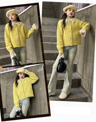 WZH191124-26 طقم قطعتين ( جكيت صوف بالدانتيل + بنطلون جينز )