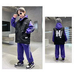 WZ261124-18 بدلة شتوي تقيلة 3 مبطنة فرو بالكامل ( بلوزة + بنطلون + فست نفخ)