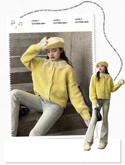 WZH191124-26 طقم قطعتين ( جكيت صوف بالدانتيل + بنطلون جينز )