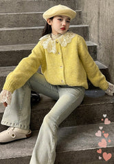 WZH191124-26 طقم قطعتين ( جكيت صوف بالدانتيل + بنطلون جينز )