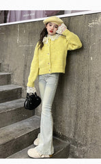 WZH191124-26 طقم قطعتين ( جكيت صوف بالدانتيل + بنطلون جينز )