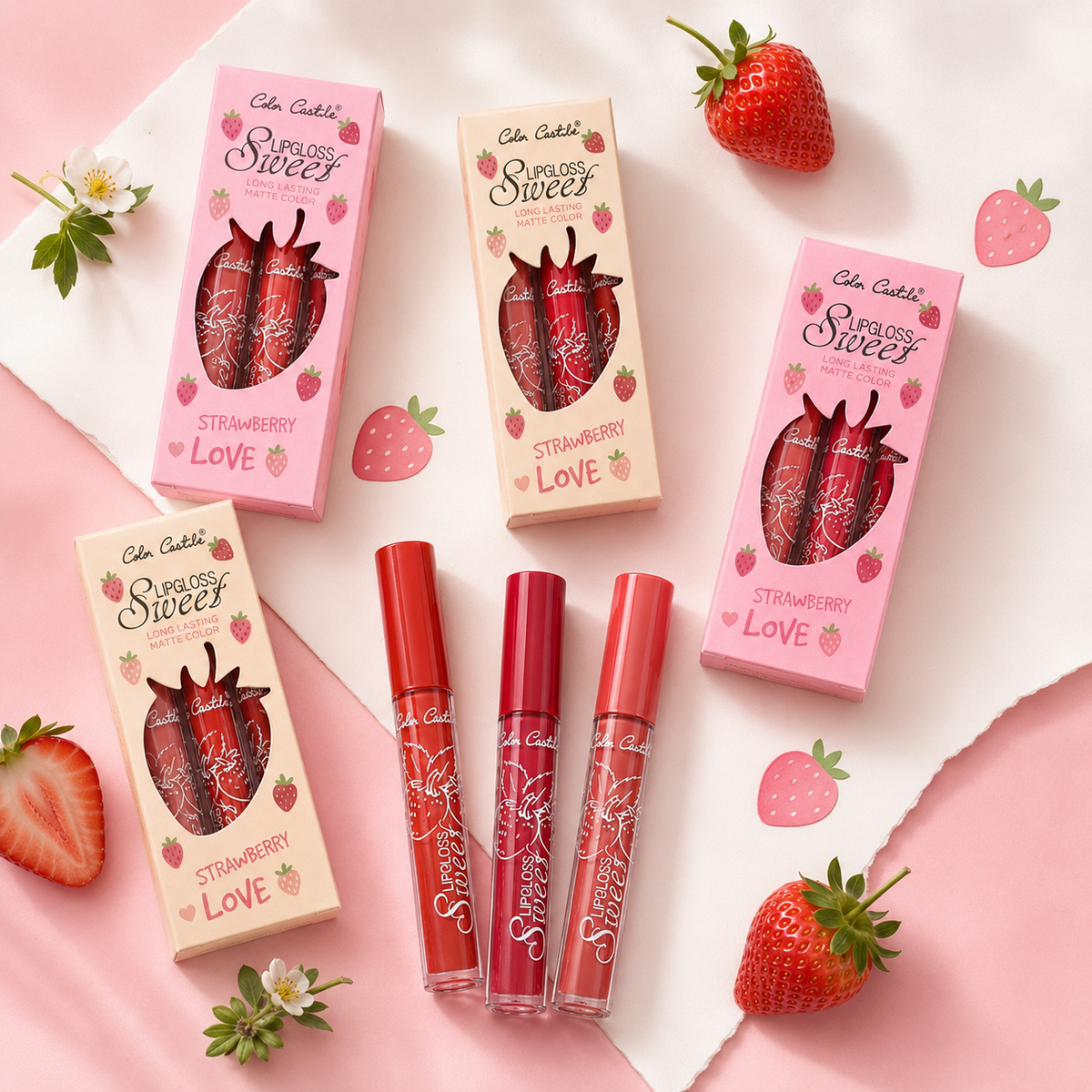 مجموعة جلوس فراولة ثابتة Color Castle Lipgloss Sweet Strawberry Love  Cos090526-13