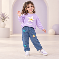 SSN040924-38 طقم بناتي جينز قطعتين ربيعي خريفي ( بلوزة + بنطلون جينز )