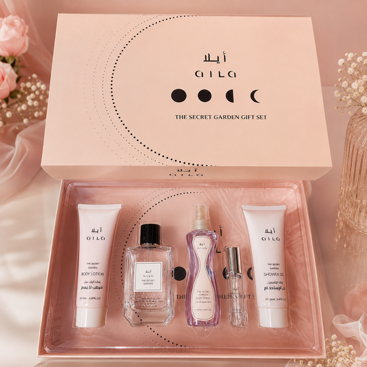 مجموعة هدايا AILA The Secret Garden للعناية بالجسم والتعطير – لوشن، عطر، بودي سبراي وشاور جل MUNSH-20260609-192339-147