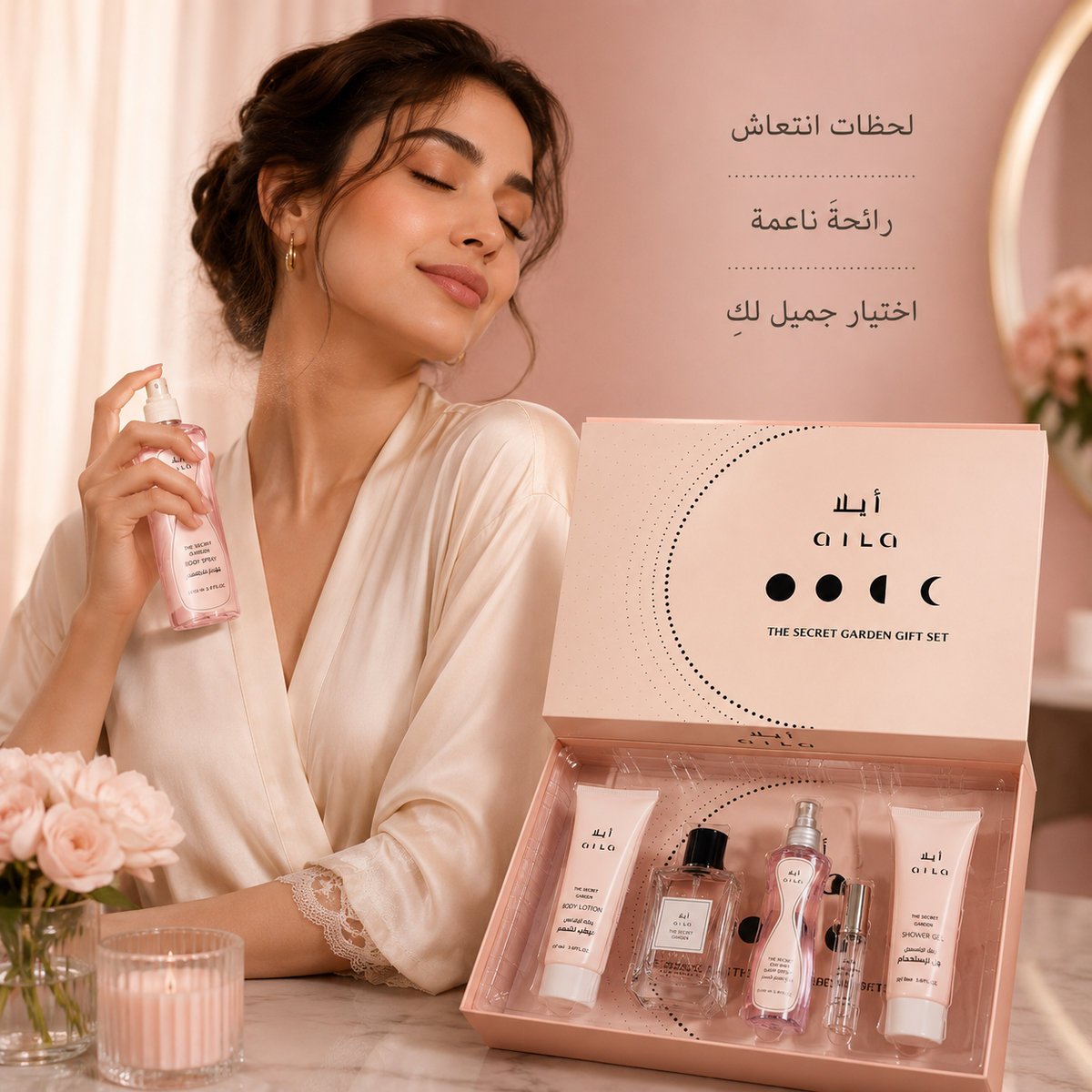مجموعة هدايا أيلا ذا سيكرت جاردن   طقم عطر وعناية نسائي AILA The Secret Garden Gift Set – 5 قطع  - MUNSH-20260609-192848-824