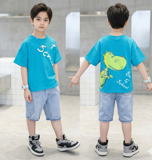 FU14042024-49 طقم ولادي قطعتين صيفي ( بلوزة + شورت طويل )