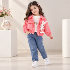 AO0508-42 طقم جينز 3 قطع ( بلوزة قطنية + جكيت كتان + بنطلون جينز)